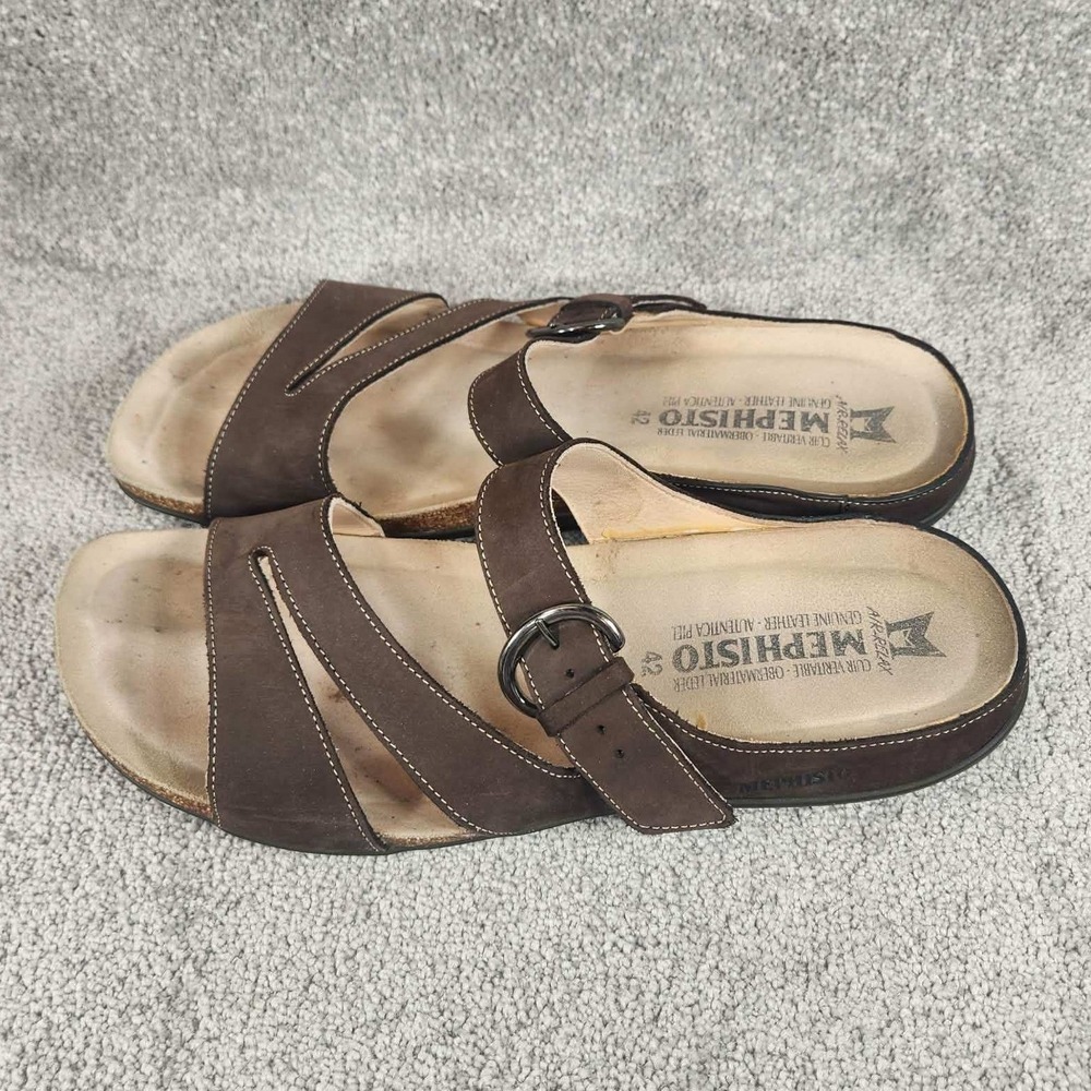 Mephisto Afida Sandals Dark Brown Nubuck Leather Cork Footbed Womens Size 12 - Picture 1 of 16